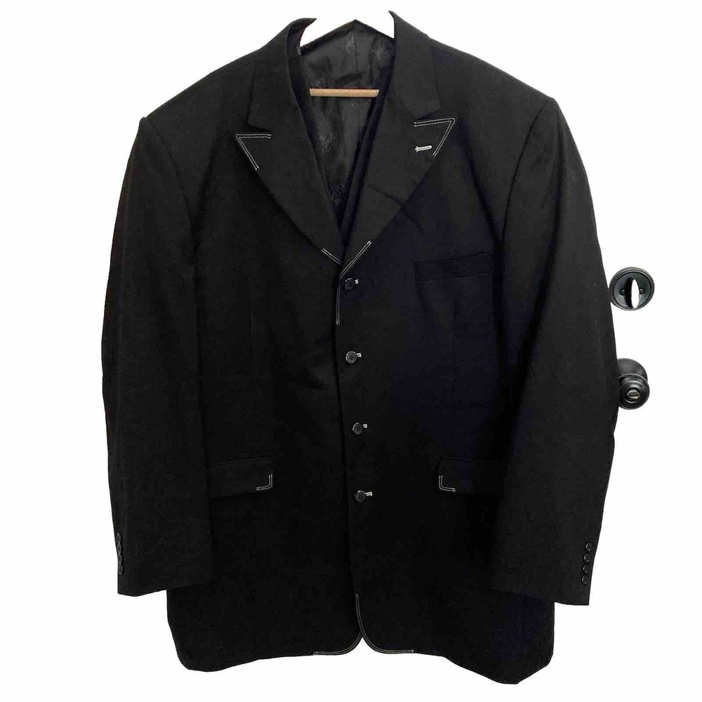 EJ Samuel 2 Piece 4 Button Rayon Blend Suit Jacket 52L w/ Vest Black Sport Coat
